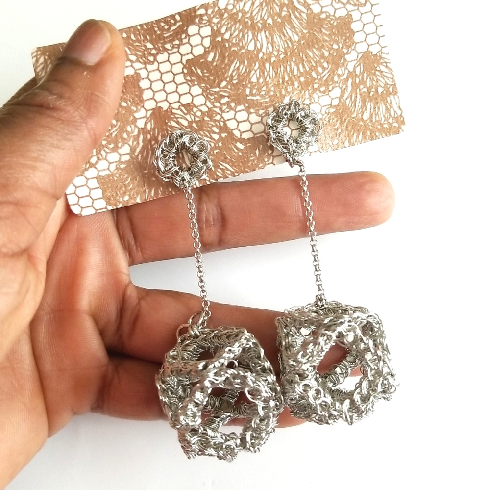 Anthropologie Lavish Cube Pendant Crochet Earring